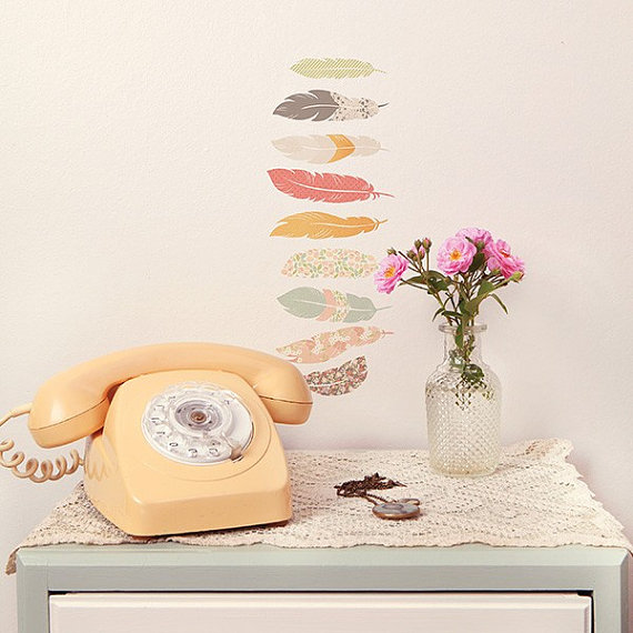 Mini Floating Feathers Re-usable wall stickers